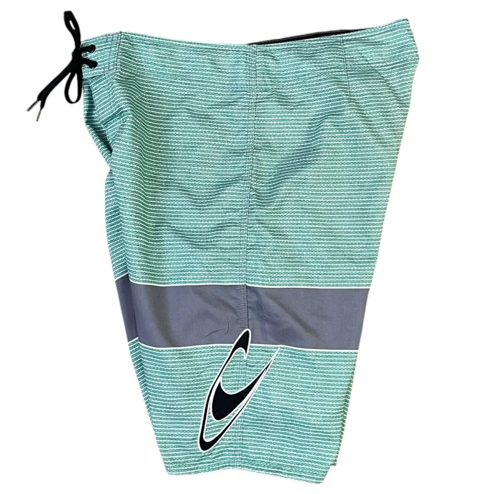O’Neill Mint Green Gray Striped Board Shorts Men’s Size 34 Surf Swim‎ Beachwear